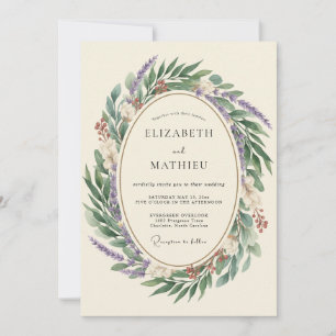 Invitation Mariage au lilas, olivier et eucalyptus