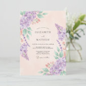 Invitation Mariage au lilas pêche hydrangea eucalyptus (Debout devant)
