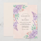 Invitation Mariage au lilas pêche hydrangea eucalyptus (Devant / Derrière)
