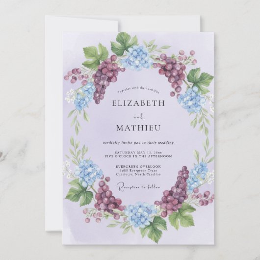 Invitation Mariage au lilas, prune et hydrangea eucalyptus (Devant)