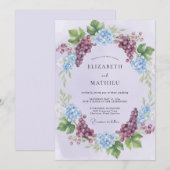 Invitation Mariage au lilas, prune et hydrangea eucalyptus (Devant / Derrière)
