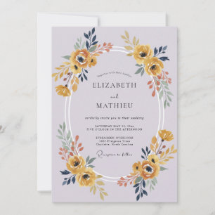 Invitation Mariage au Lilas, Renoncule Dorée et Eucalyptus