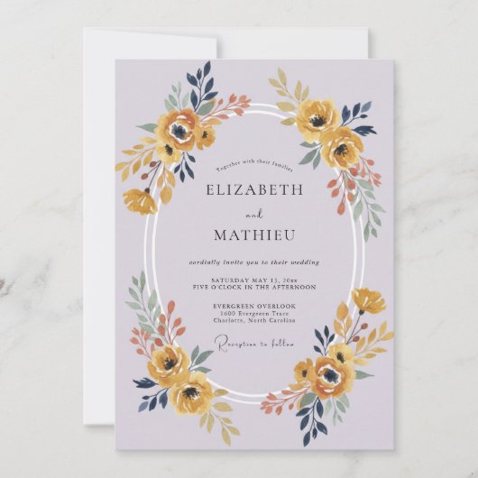 Invitation Mariage au Lilas, Renoncule Dorée et Eucalyptus (Devant)