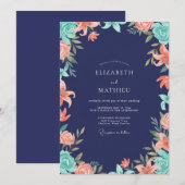 Invitation Mariage au Lys Corail Indigo (Devant / Derrière)