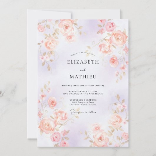 Invitation Mariage au Lys Coral Rose (Devant)
