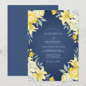 Invitation Mariage au Lys Jaune Navy (Devant / Derrière)
