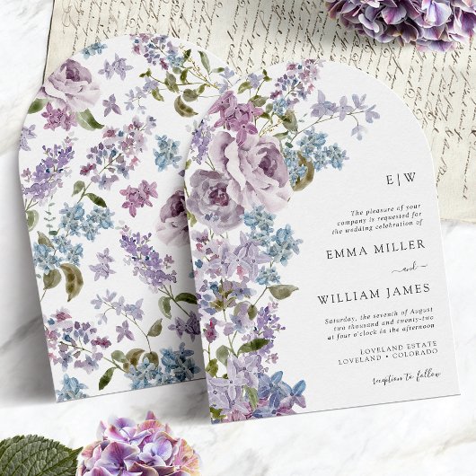 Invitation Mariage au Lys Lilac avec Monogramme Arch