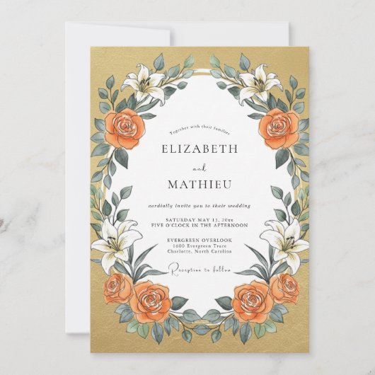 Invitation Mariage au Lys Orange Moutarde (Devant)