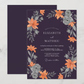 Invitation Mariage au Lys Orange Prune (Devant / Derrière)