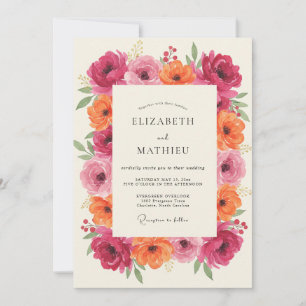 Invitation Mariage au Magnolia Corail Ranunculus Eucalyptus