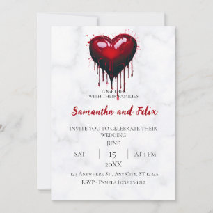 Invitation Mariage au marbre à cœur rouge dégoulinant