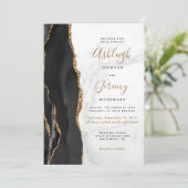 Invitation Mariage au marbre d'agate or noir (Debout devant)