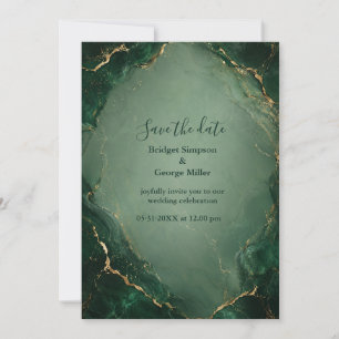 Invitation Mariage au marbre émeraude Luxe avec de l'or