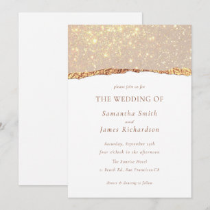 Invitation Mariage au marbre pailleté or blanc