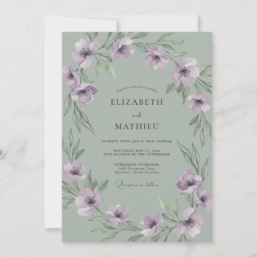 Invitation Mariage au Mint Anémone Lilas (Devant)