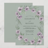 Invitation Mariage au Mint Anémone Lilas (Devant / Derrière)
