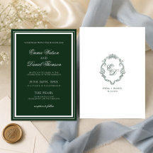 Mariage au monogramme classique vert émeraude