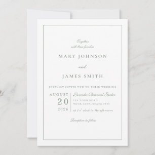 Invitation Mariage au monogramme de crête formel vert sauge