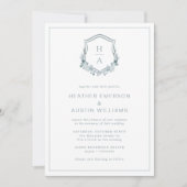 Invitation Mariage au monogramme floral bleu (Devant)