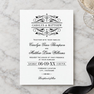 Invitation Mariage au monogramme orné de volutes vintage