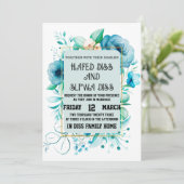 Invitation Mariage au motif floral bleu marine (Debout devant)