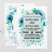 Invitation Mariage au motif floral bleu marine (Devant / Derrière)