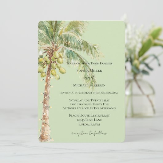 Invitation Mariage au palmier tropical vert (Debout devant)
