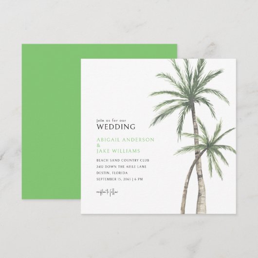 Invitation Mariage au palmier vert citron (Devant / Derrière)