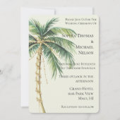 Invitation Mariage au palmier vert or tropical (Devant)