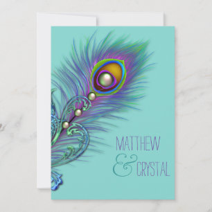 Invitation Mariage au paon bleu sarcelle et violet
