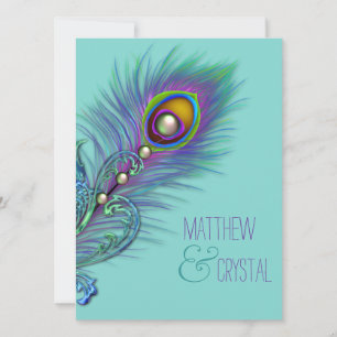 Invitation Mariage au paon bleu sarcelle et violet