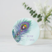Invitation Mariage au paon bleu sarcelle et violet (Debout devant)