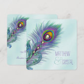 Invitation Mariage au paon bleu sarcelle et violet (Devant / Derrière)
