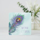 Invitation Mariage au paon bleu sarcelle et violet (Debout devant)