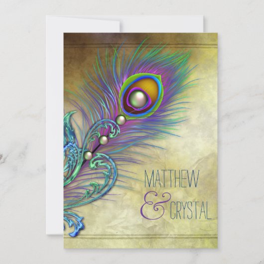 Invitation Mariage au Paon Vintage (Devant)