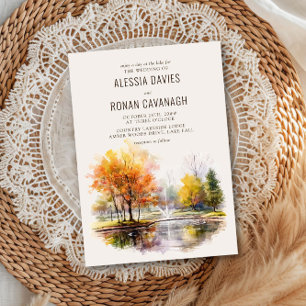 Invitation Mariage au parc de campagne à l'aquarelle du lac d