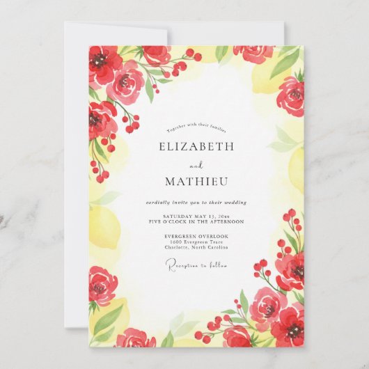Invitation Mariage au Pavot Rouge et Citron (Devant)
