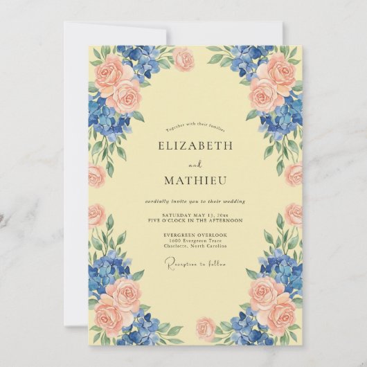 Invitation Mariage au Peach Azure Hydrangea Eucalyptus (Devant)