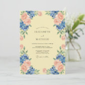 Invitation Mariage au Peach Azure Hydrangea Eucalyptus (Debout devant)