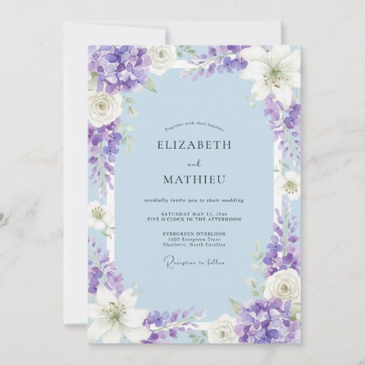 Invitation Mariage au Periwinkle Fleur d'Hydrangea Eucalyptus (Devant)