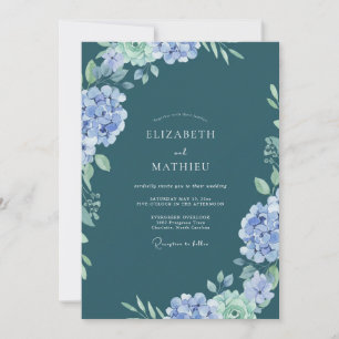 Invitation Mariage au Periwinkle Slate Hydrangea Eucalyptus