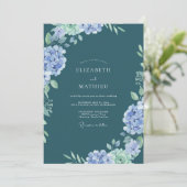 Invitation Mariage au Periwinkle Slate Hydrangea Eucalyptus (Debout devant)