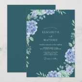 Invitation Mariage au Periwinkle Slate Hydrangea Eucalyptus (Devant / Derrière)