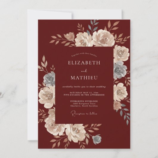 Invitation Mariage au pétale bordeaux (Devant)
