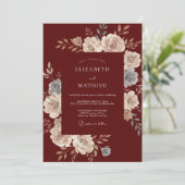Invitation Mariage au pétale bordeaux (Debout devant)