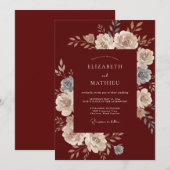 Invitation Mariage au pétale bordeaux (Devant / Derrière)