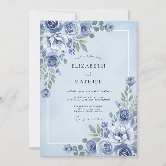 Invitation Mariage au pétale d'ardoise (Devant)