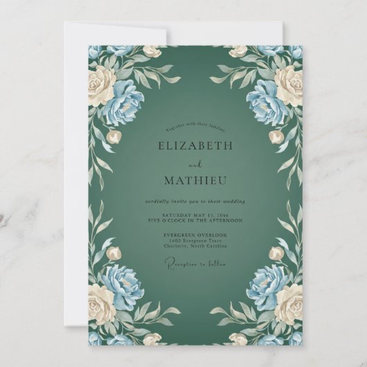 Invitation Mariage au pétale d'azur forestier (Devant)