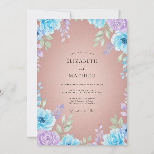 Invitation Mariage au pétale d'azur pêche (Devant)