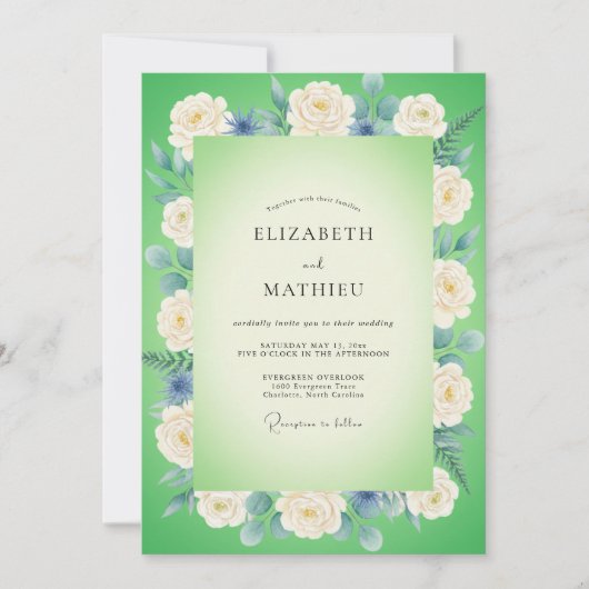 Invitation Mariage au pétale d'azure vert citron (Devant)